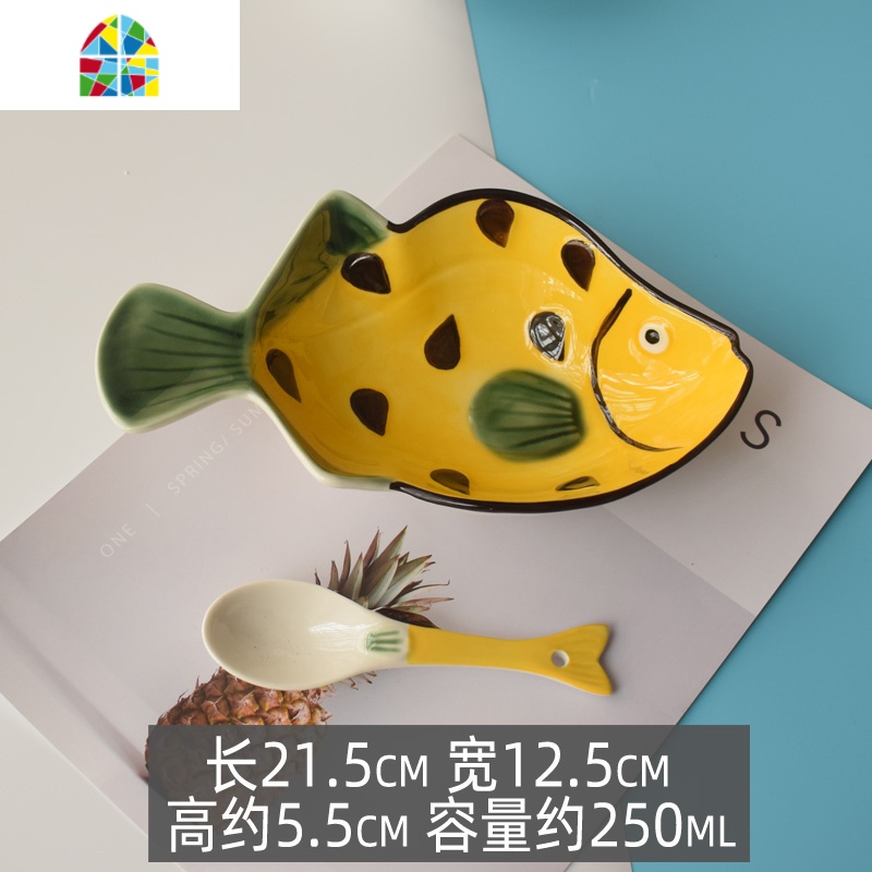 少女心宝宝吃饭碗创意日式可爱陶瓷汤面碗家用好看的碗勺套装 FENGHOU 玫红色花猫小碗勺