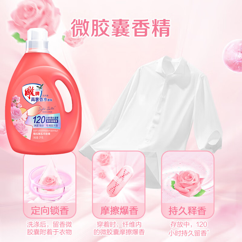 雕牌洗衣液深层去污渍除菌除螨持久留香格拉斯五月玫瑰2kg(味道随机)高清大图