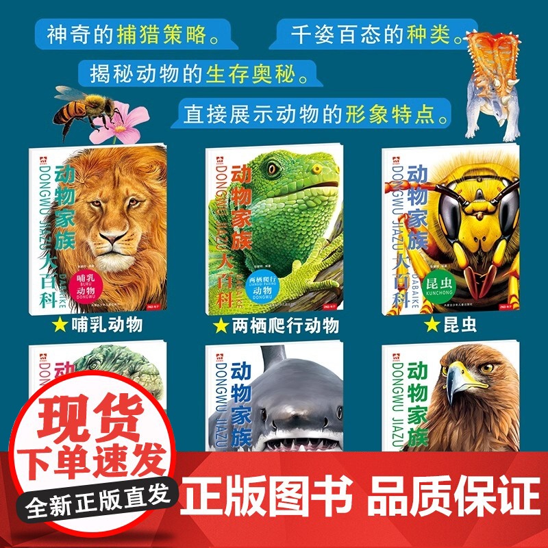 正版动物家族大百科全6册孩子认识动物世界6到12岁儿童科普类读物知识科普绘本让孩子感受精彩绝伦的动物原来这么大亲子读物高清大图