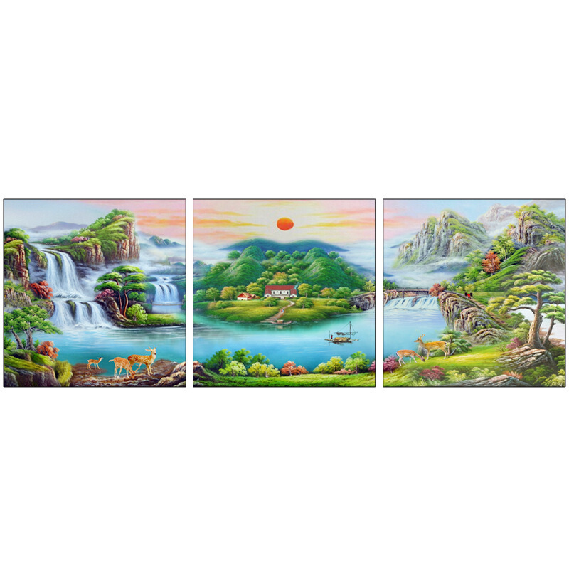 客厅装饰画聚宝盆风景山水画风水招财靠山沙背景墙画中式背景壁