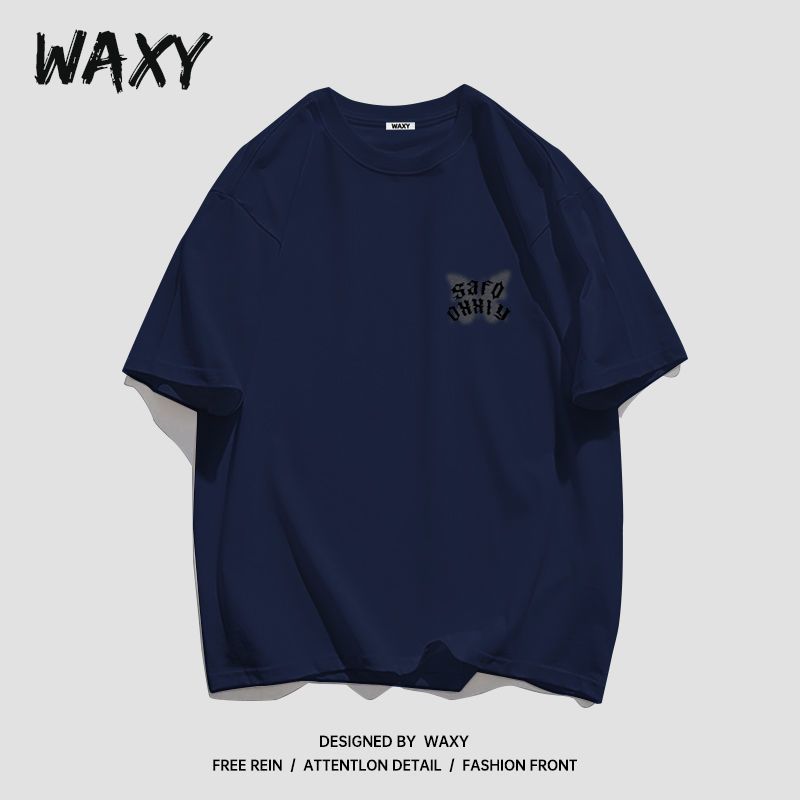 WAXY纯棉国潮环形雾化印花T恤男夏季短袖港风嘻哈宽松学生上衣ins