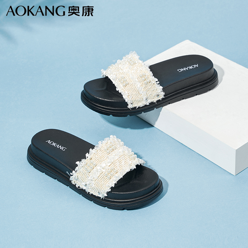 奥康女士拖鞋夏季外穿2023新款街头时尚厚底一字拖网红ins透气凉拖