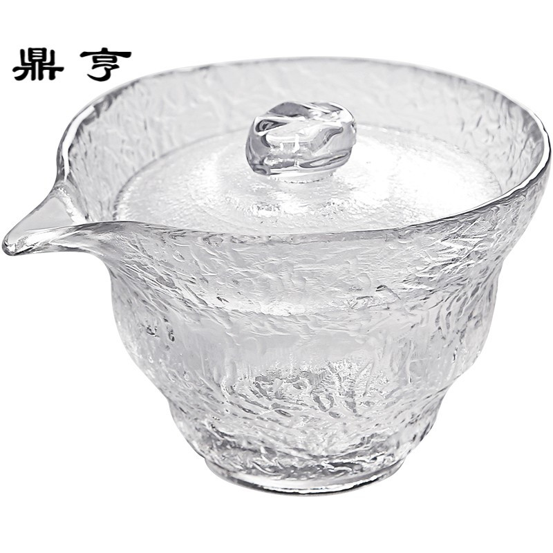 鼎亨锤目纹三才盖碗 耐热玻璃水晶透明手抓壶 日式加厚大号功夫泡
