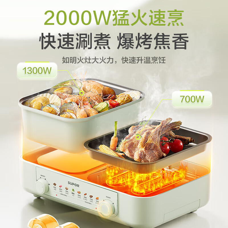 苏泊尔(SUPOR)烧烤炉多功能电烤盘烤涮一体锅烤串煎肉2000W大火力双盘可拆大号烧烤炉电火锅 GJ4025S833高清大图