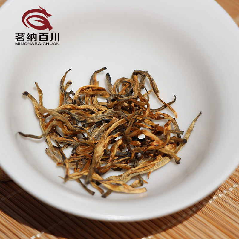 茗纳百川 茶叶 2021云南凤庆 滇红茶 特级 浓香型 散装茗茶金芽滇红茶 金色长条礼盒120克