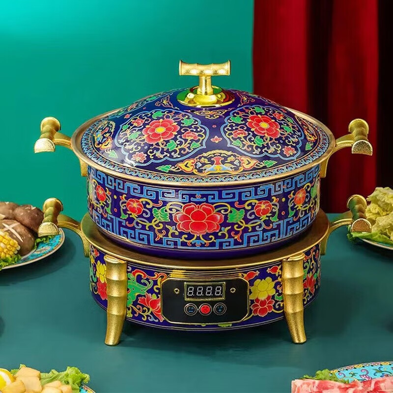 欧锐铂 家用多功能花开富贵 景泰蓝-纯铜电火锅 4.5L ORB-472高清大图