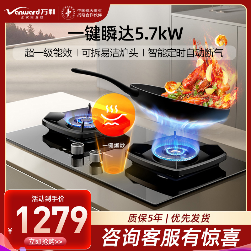 万和(Vanward)[一级能效]燃气灶天然气 5.7KW猛火90秒一键爆炒 智能定时熄火保护可调节盘JZT-S5L55高清大图