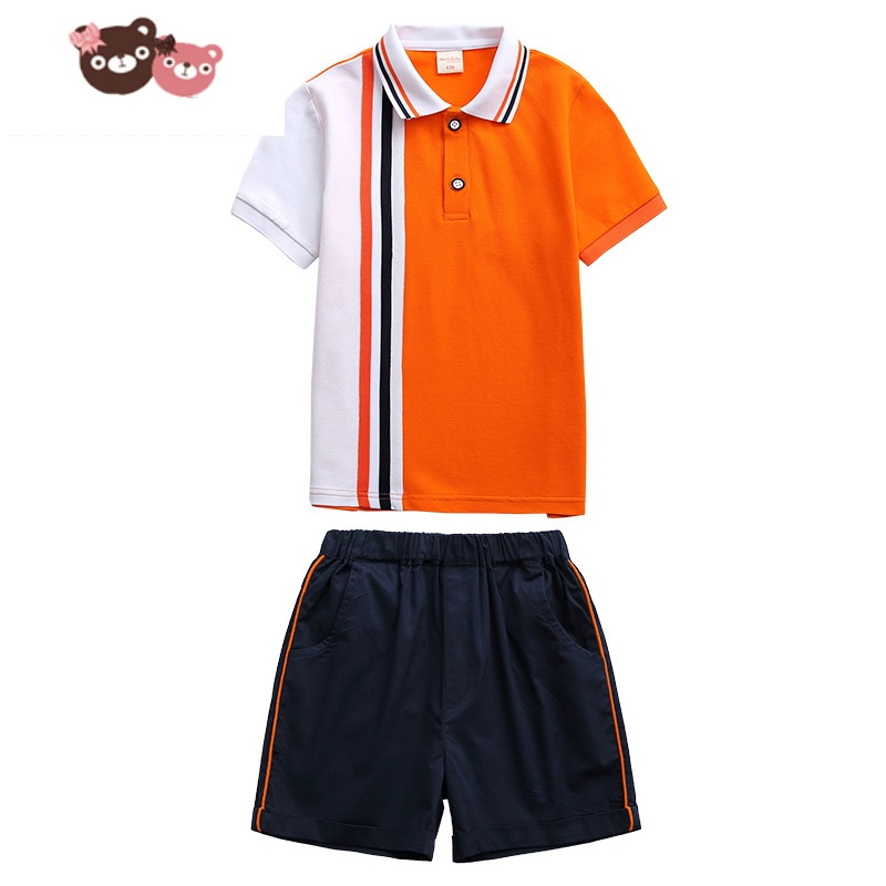 绿彩虹光幼儿园老师园服夏季校服小学生班服橙色短袖t恤男童女童运动