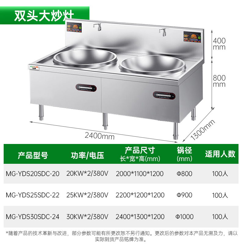 意黛斯(YIDAISI)商用电磁炉大锅灶食堂电磁灶大功率炒菜灶台MG-YDS30SDC-24厨房设备凹面双头大炒炉201