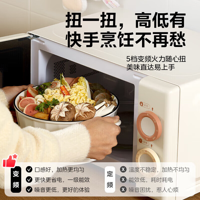 美的小滋味系列快手变频微波炉云朵系列20L家用小型甜甜圈奶油风百搭复古转盘式一级能效 M2H1高清大图
