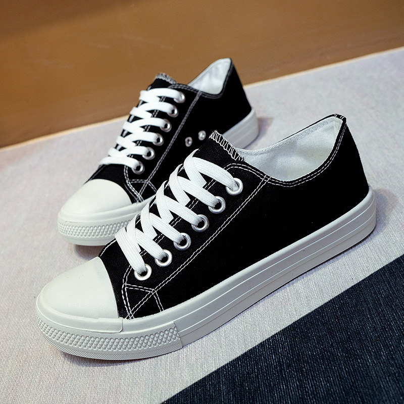 学生休闲透气板鞋韩版潮流百搭布鞋低帮懒人潮鞋 d6620 白底黑[女款]