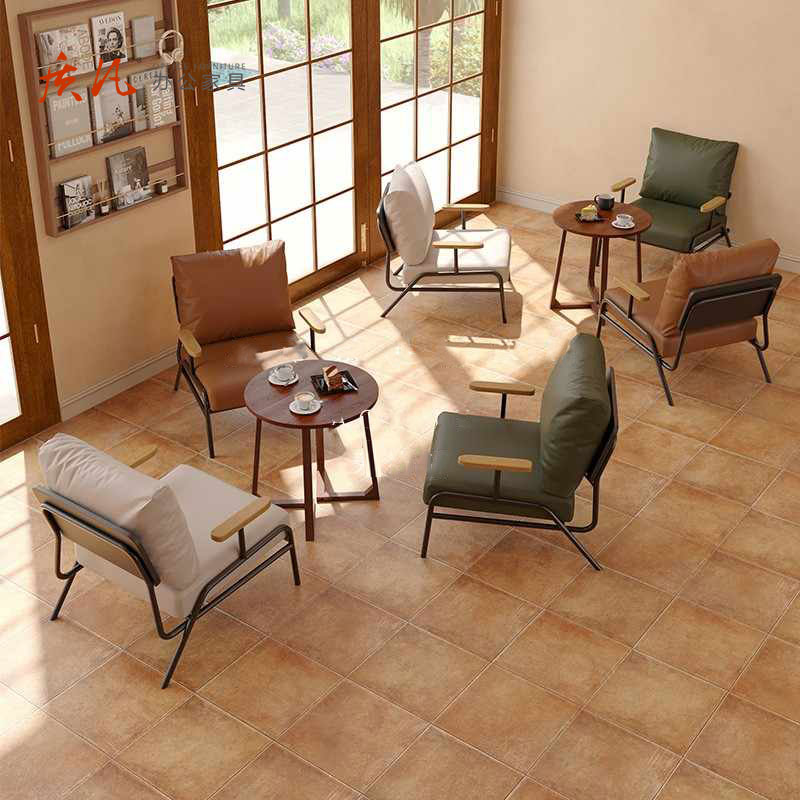 质凡桌椅组合接待沙发店铺奶茶店酒吧沙发休闲区桌椅【防水纳帕皮】3单椅+1蘑菇桌