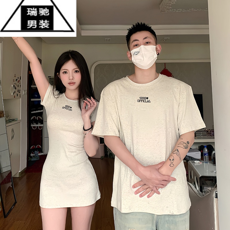 希杰狮王情侣装夏季美式圆领短袖T恤I潮牌小众设计感辣妹连衣裙一裙一衣