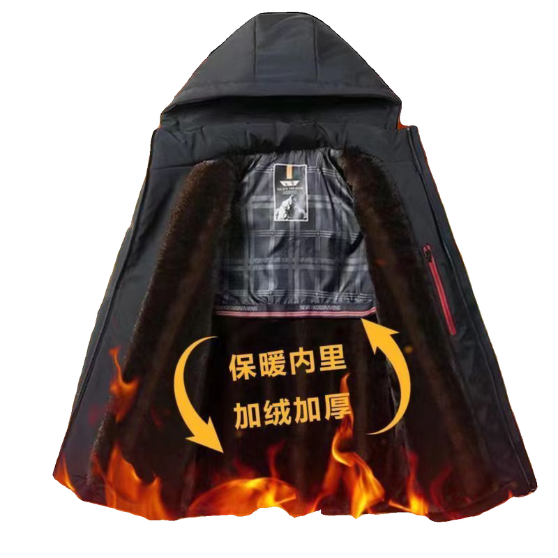 啄木鸟秋冬季棉服男加厚保暖中老年爸爸棉袄冬装外套加绒连帽棉厚高清大图
