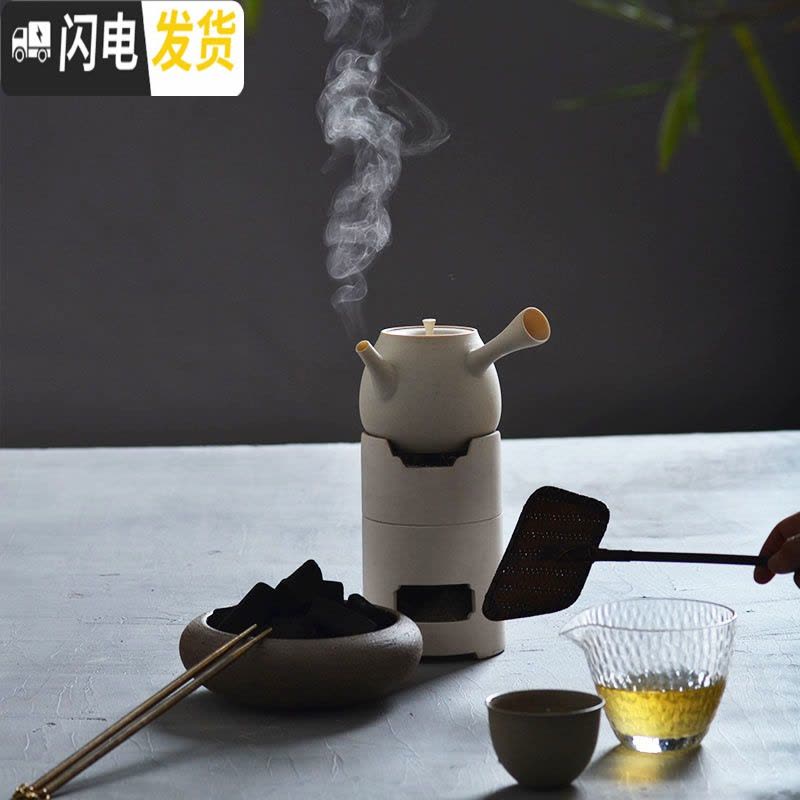 三维工匠侧把壶煮茶壶日式手工白陶壶砂铫粗陶茶壶陶瓷煮水壶玉书煨 白陶壶+便携炉茶具图片