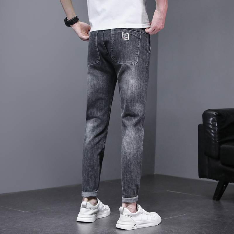 香港青年牛仔裤男士厚款2025秋冬新款修身百搭弹力休闲长裤男款潮高清大图