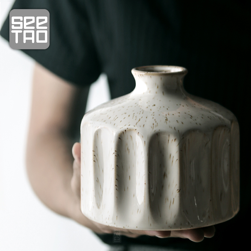 ins风日式陶瓷花瓶手工简约创意干花器家居复古客厅饰品室内摆件 三维工匠 B款