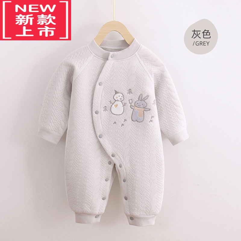 可莉允婴儿衣服秋冬季加厚款保暖新生儿连体衣三层夹棉宝宝棉服冬装