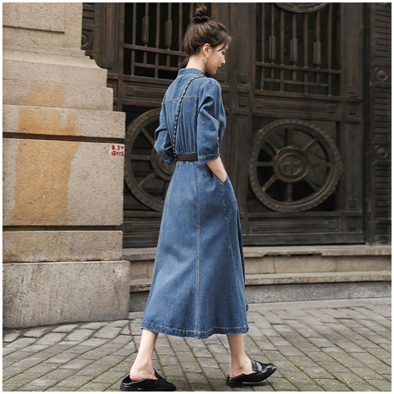 yibusheng春款牛仔裙连衣裙女夏季收腰显瘦气质高端长裙2021新款中长