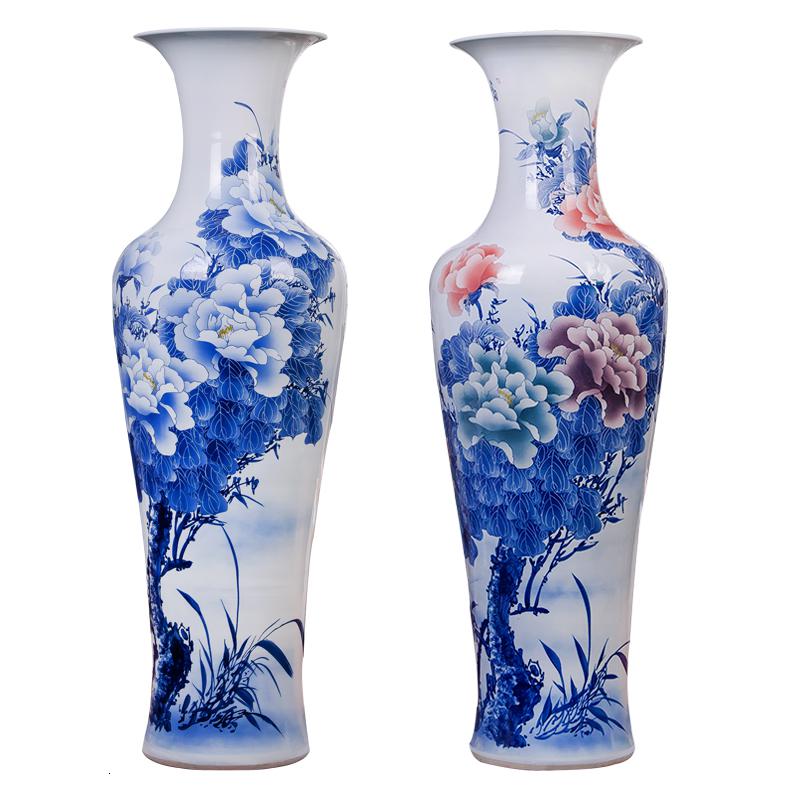 景德镇陶瓷器青花瓷花瓶摆件客厅落地大花瓶大号家居饰品中式酒店 三维工匠 青花牡丹1.2米高清大图