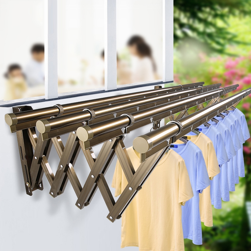 如华福禄阳台窗外伸缩晾衣架户外推拉晒衣架折叠晾衣杆室外凉衣架晒架