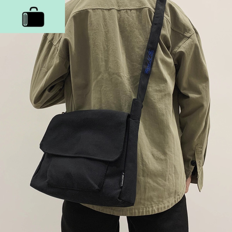 潮牌单肩包男女韩版学生简约休闲日系复古帆布挎差包男斜挎包NEW LAKE男士斜挎包