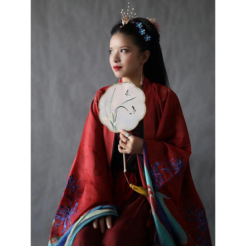 扇子古苏绣花湘妃竹手工苏绣古代汉服圆扇宫廷扇双面刺绣团扇 三维