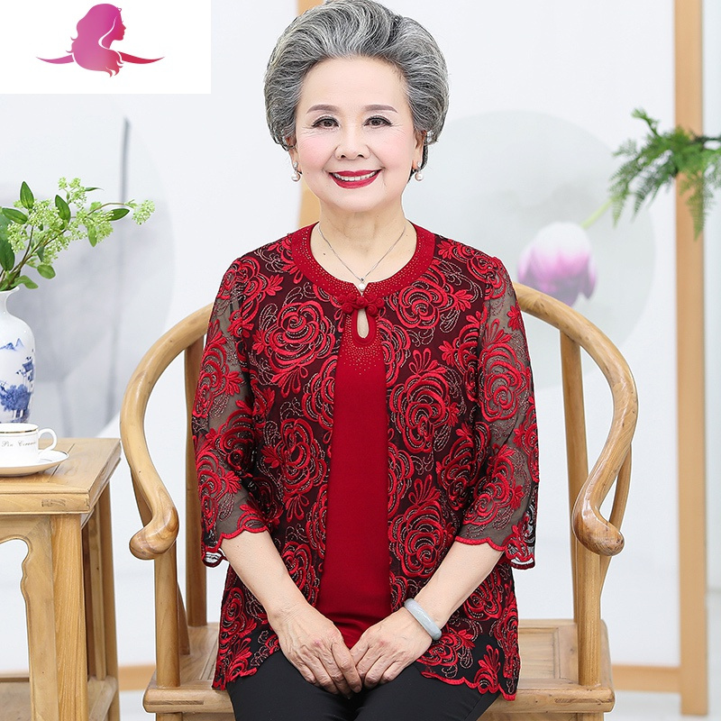 艳如飞中老年人夏装女奶奶装短袖套装喜婆婆婚宴母亲衣服婚礼妈妈装