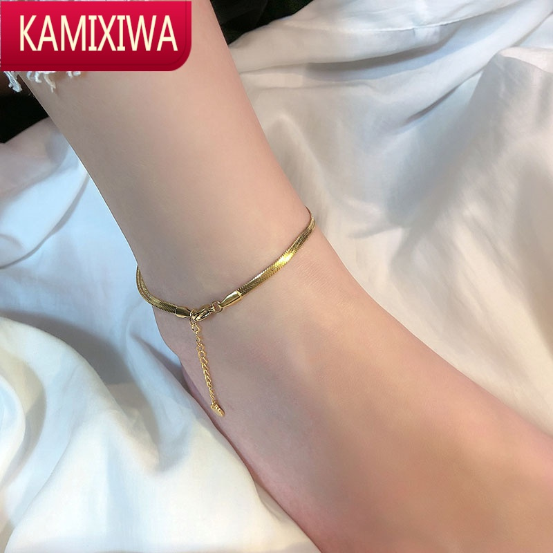 蛇骨脚链女ins新款金百搭网红高级感女可调节钛钢不掉色脚踝链 KAMIXIWA