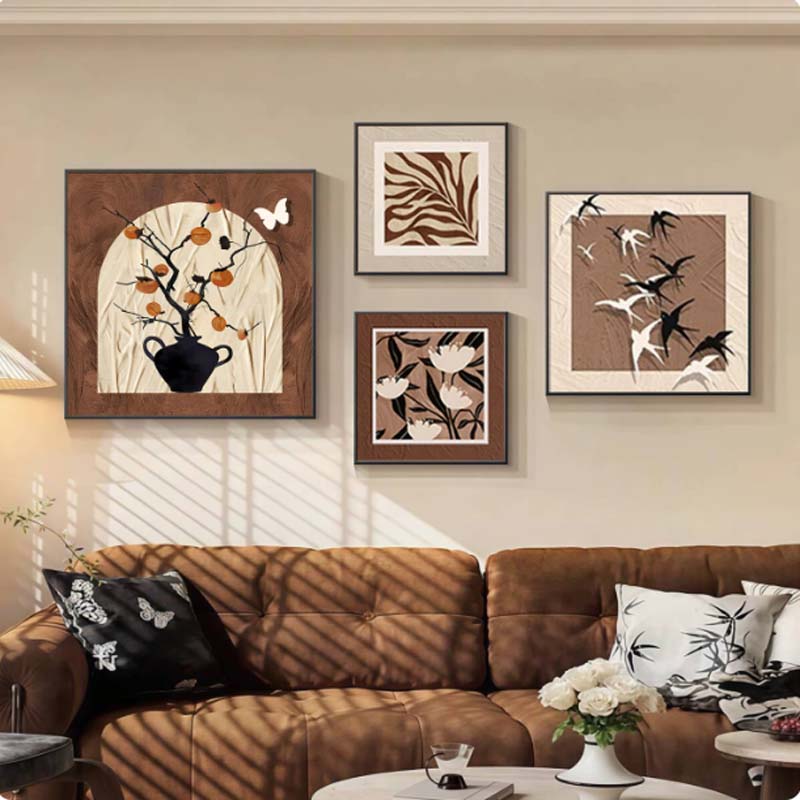 艺术挂画 型号:F款 质感纹理画面50*50+30*30*2+40*40cm 黑色[铝合金属拉丝画框]高清大图