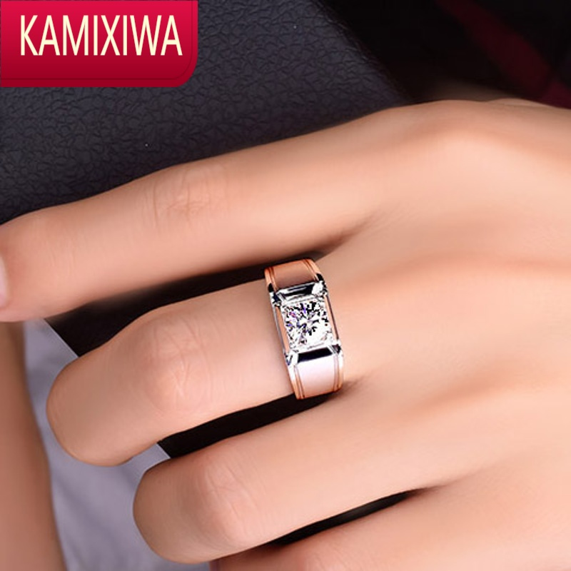 kamixiwa大福莫桑钻石霸气老板戒 pt950铂金戒指 白金结婚钻戒男士