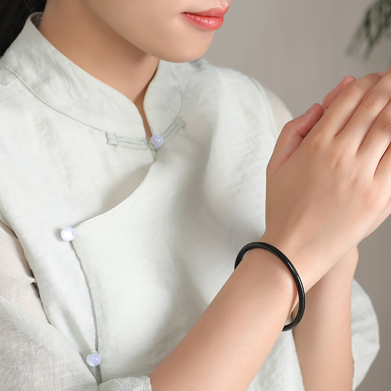 印象眸 和田玉手镯 青玉圆条叮当镯 送妈妈送女友多口径可选 附送证书