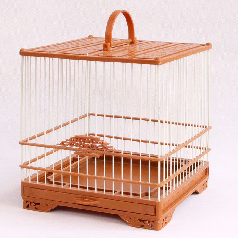 新款绣眼塑钢鸟笼精品方形抽屉笼绣眼颠颏柳莺黄雀鸟洗澡笼 黑色塑料碗套餐
