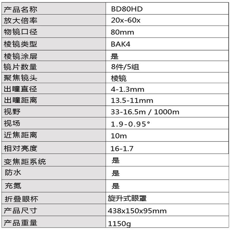 Onick BD80HD 大口径高倍高清单筒望远镜(Z)