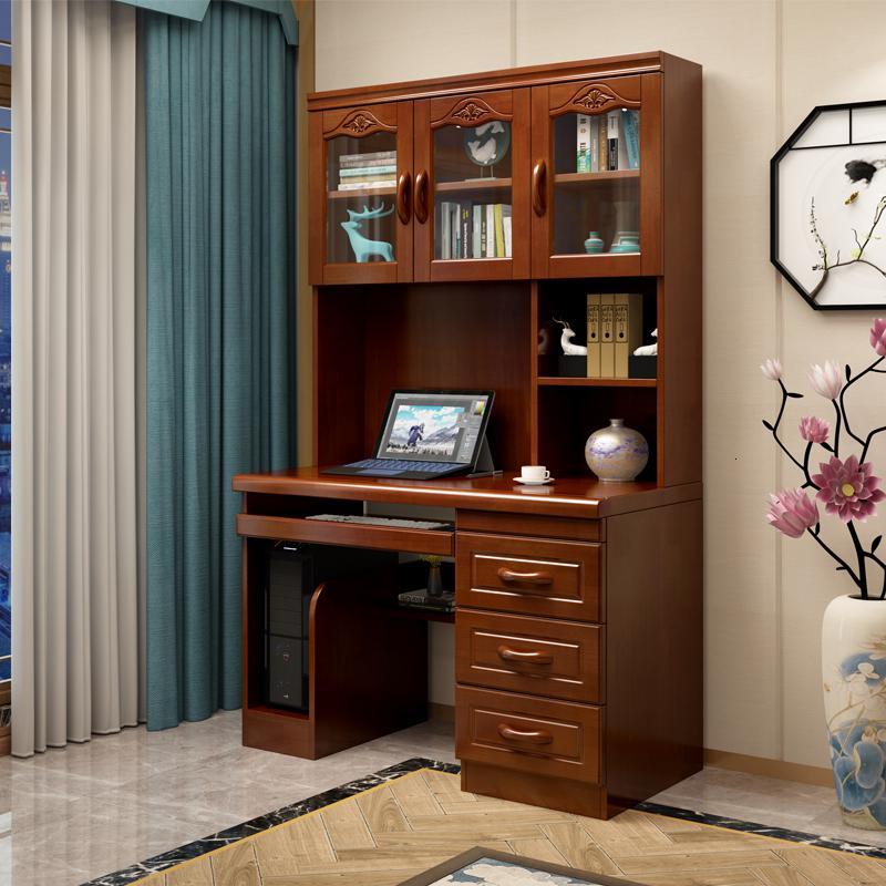 实木书桌新中式书柜一体直角书架组合家用转角电脑桌书房家具套装定制
