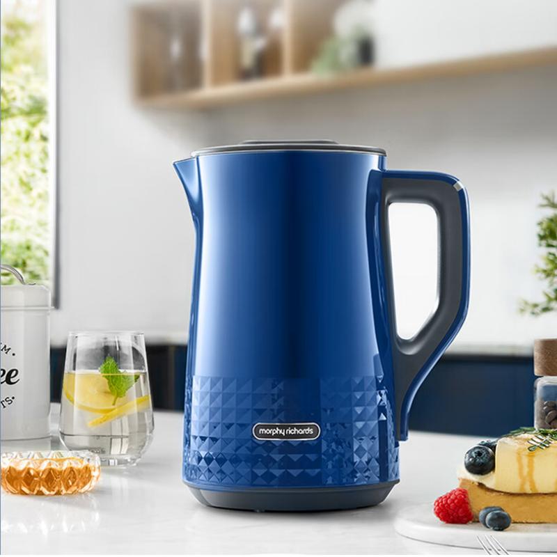 摩飞电器(MORPHY RICHARDS)柔音电热水壶 家用恒温保温1.5L不锈钢304【轻音烧水】蓝色MR6071/台
