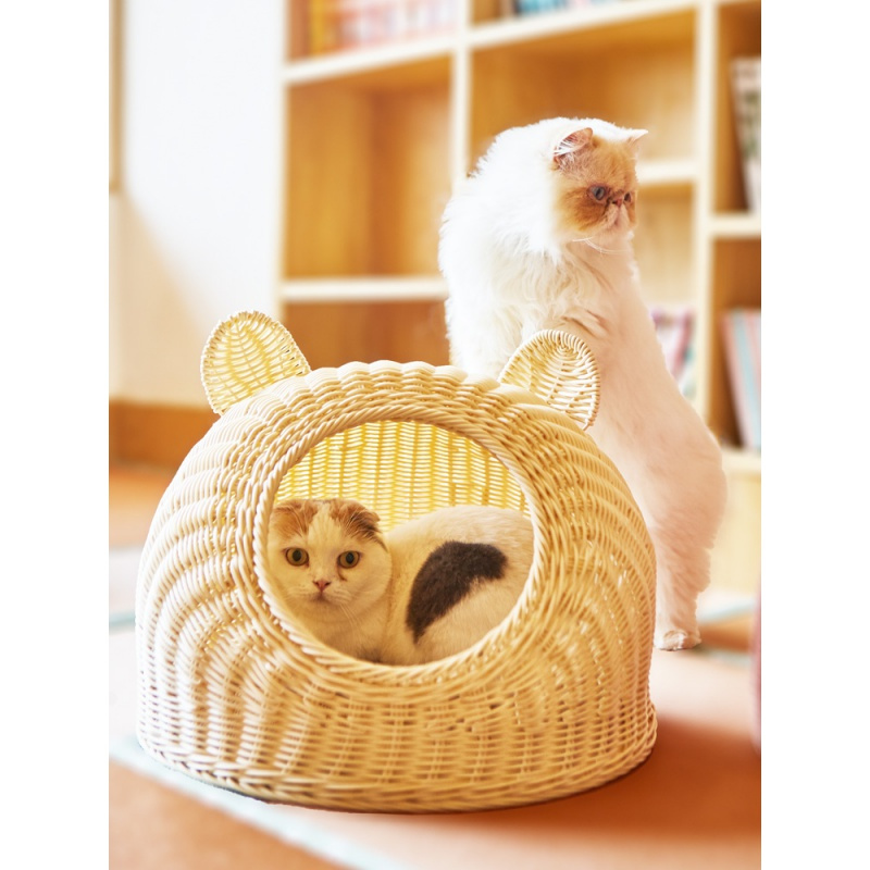 猫窝夏天藤编拆洗网红狗窝猫咪产房别墅房子蒙古包封闭式四季通用高清大图