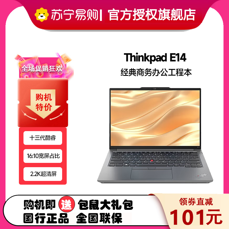 联想ThinkPad E14 4DCD 14英寸 轻薄办公商务笔记本电脑 定制 (酷睿I7-1360P 32G 1T 2.2K)银色