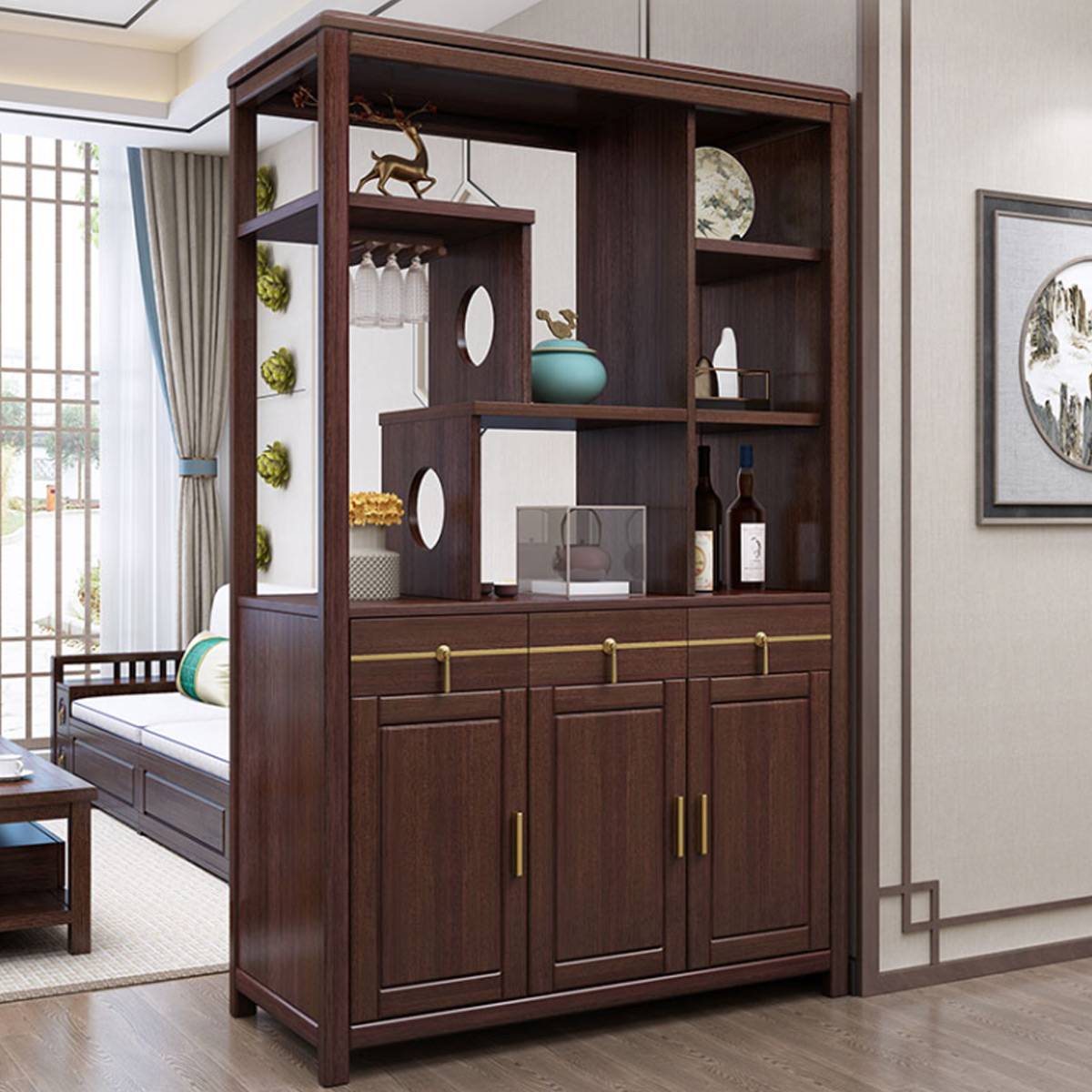 20采百木(caibaimu)新中式间厅柜客厅实木隔断