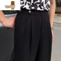 YANXU夏季轻薄透气泡泡纱那不勒斯高腰裤绅装百搭休闲西裤潮纱 33 黑色