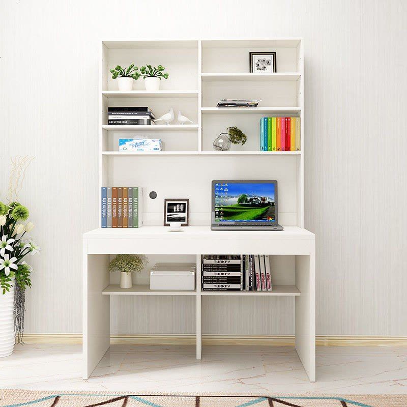 住宅家具简约现代书桌书架一体学生双人电脑桌书柜一体台式电脑桌 浅胡桃 80长40宽74高钢木简易桌图片