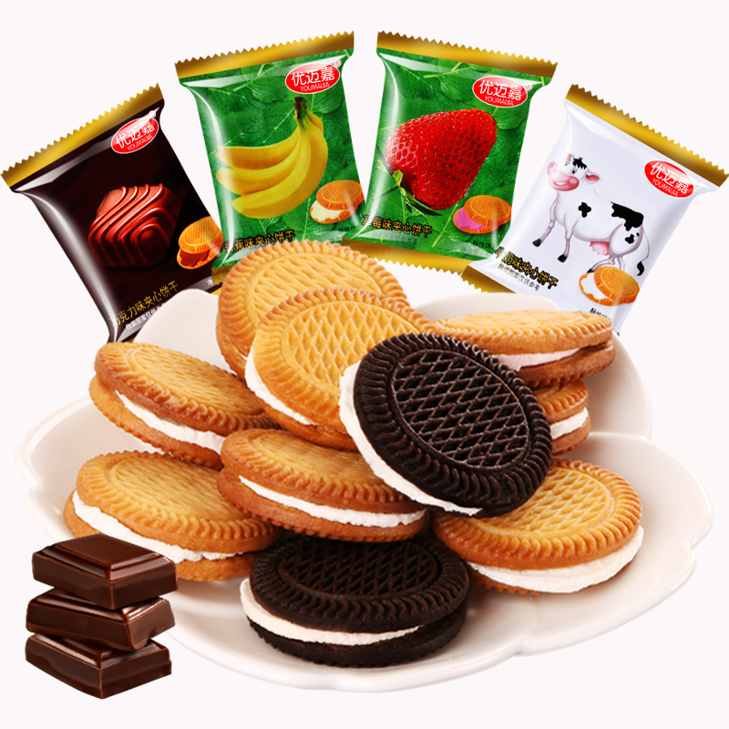 优迈嘉水果夹心饼干1500g散装4口味混装茶点心早餐休闲零食品整箱