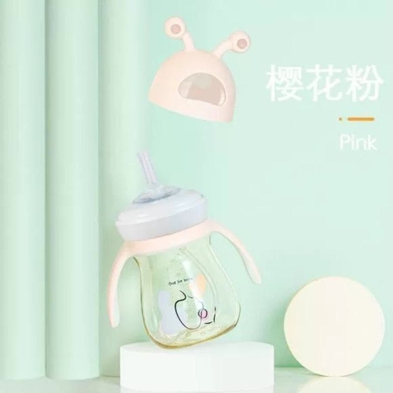 ppsu新生奶瓶宽口防呛防摔贝宝防胀吸管硅胶柔软奶嘴初鸭嘴喝水杯 樱花粉 240ml 特价奶瓶图片