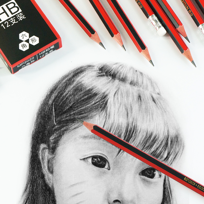 齐心(Comix)MP2023 2B六角木杆铅笔带橡皮12支/盒 3盒装 考试铅笔 素描铅笔 学生写字铅笔 绘画铅笔 办