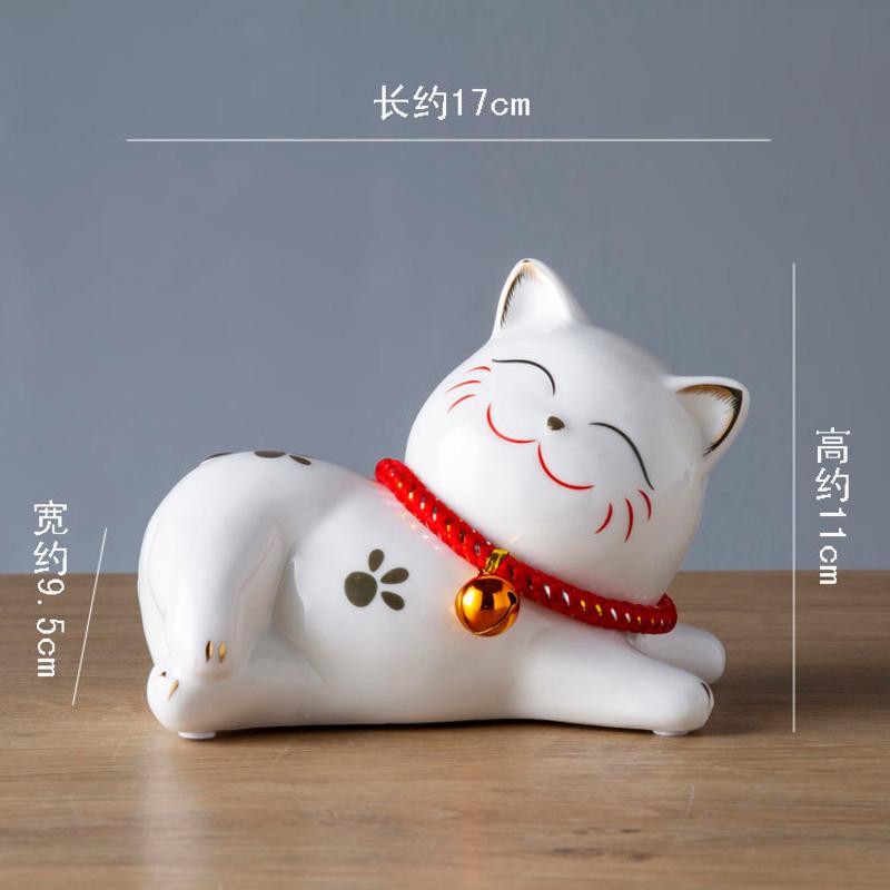 招财铃铛猫小摆件陶瓷工艺品客厅创意现代简约家里家居房间装饰品 白色