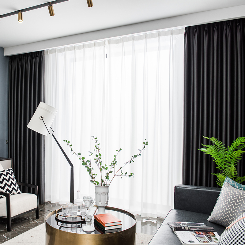 添福运 轻奢冰丝遮光窗帘北欧简约现代挂钩窗帘加厚打孔窗帘飘窗客厅
