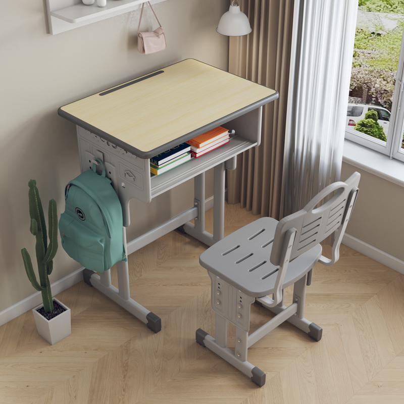学校同款小学生书桌家用儿童学习桌写字桌椅男孩小孩作业课桌套装 学校同款桌椅+木色 校园同款