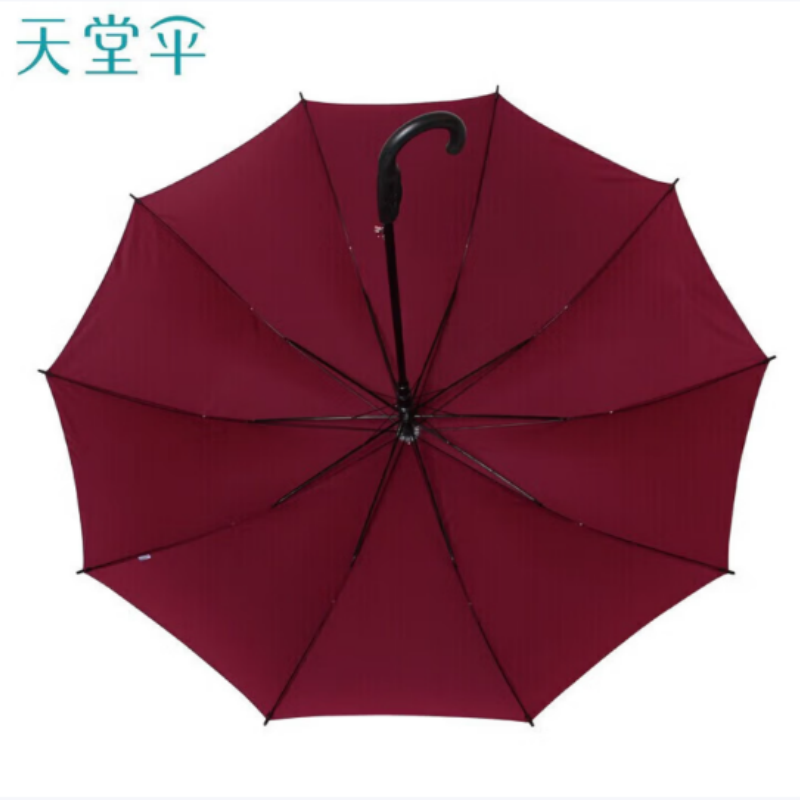天堂加大雨伞长柄193E碰伞下120CM半自动10K加固商务晴雨伞深栗红高清大图