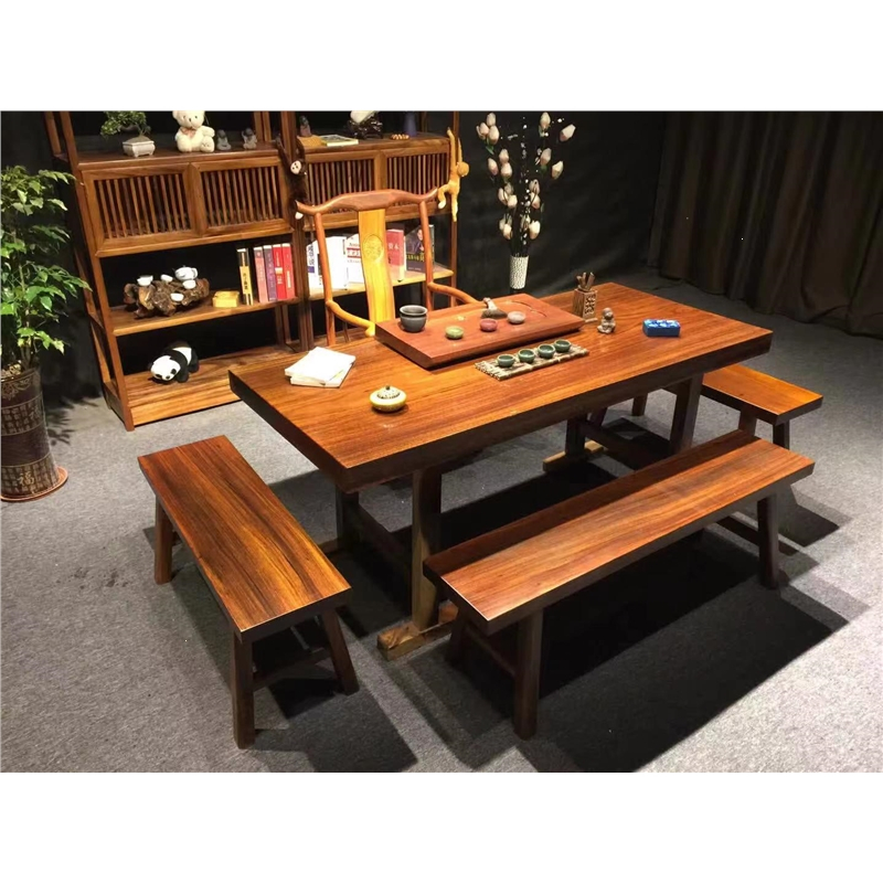 大板茶桌办公桌办公台红木藤印象茶台巴花黑檀餐桌老板桌椅原木