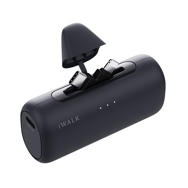 爱沃可【3C认证可上飞机】LPS002 快充尾插移动电源 5000毫安/lightning+type-c适用/黑色